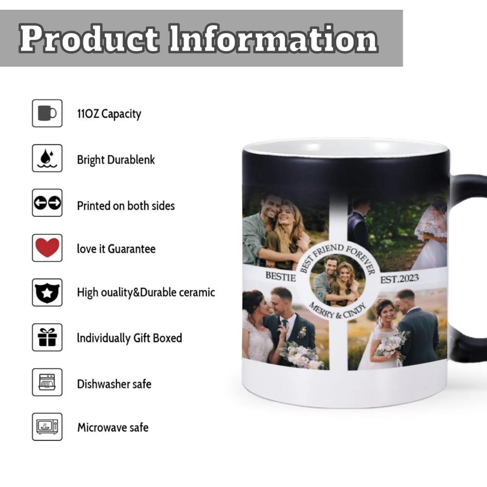 Black Personalized Thermochromic Mug Customized Photo Color Changing Ceramic Mug 11oz