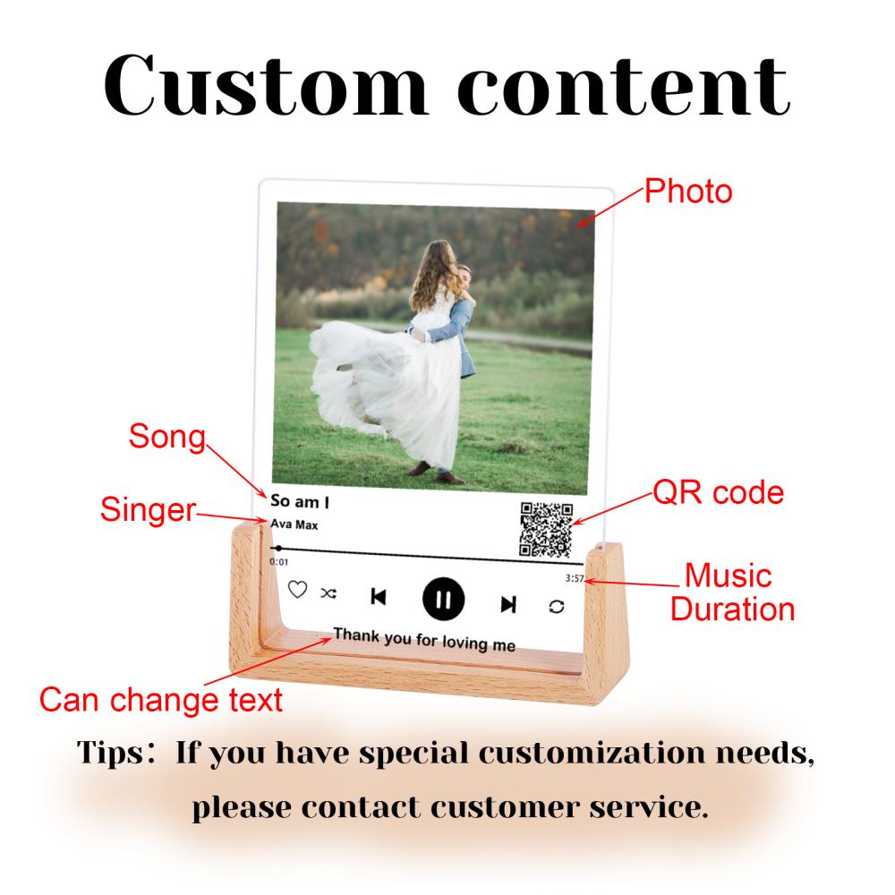 Personalized Photo Song Acrylic Decoration Custom Music Photo Frame Christmas Valentine's Day Gift