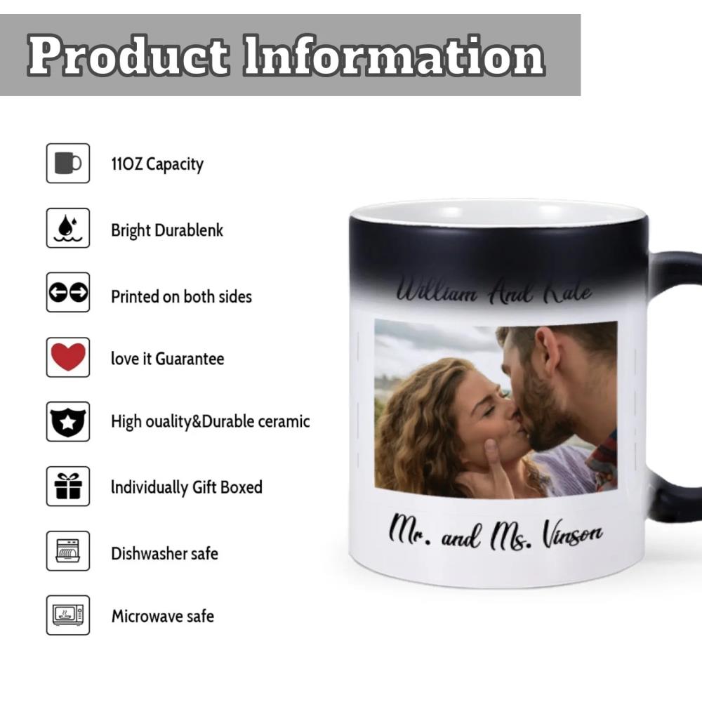 Changeable pattern personalized magic mug Valentine's Day gift custom color changing mug heat activated