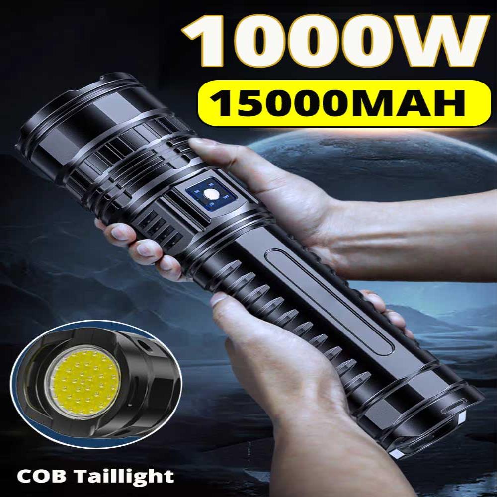 1000W LED Flashlight USB C Rechargeable Flashlight Zoom Tactical