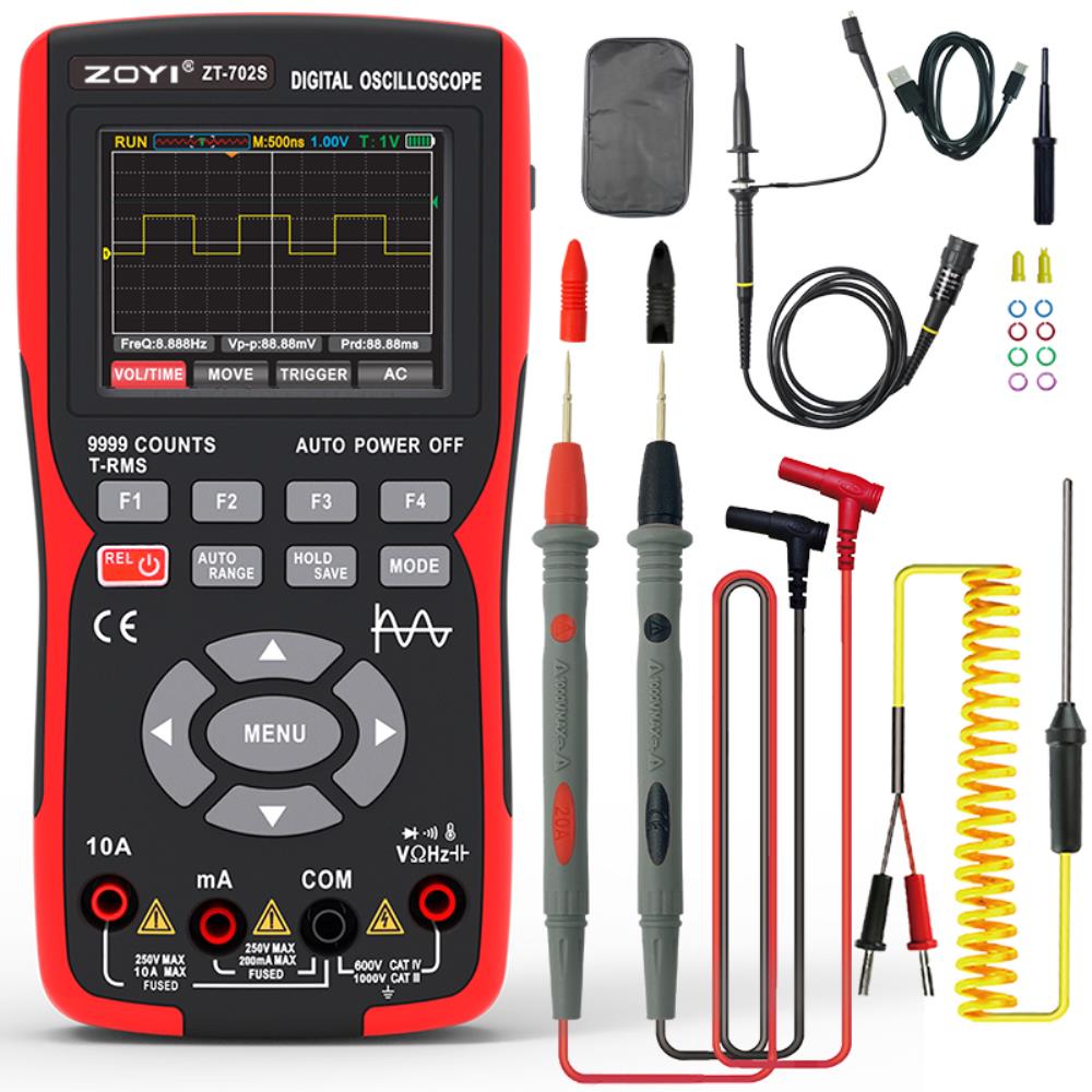 T-702S 2-in-1 handheld digital automotive oscilloscope multimeter, single channel 10MHZ bandwidth