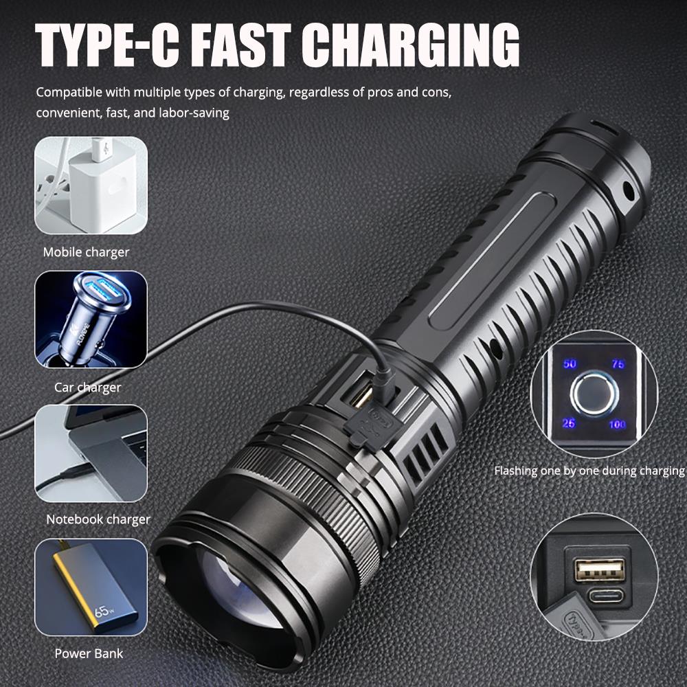 10000LM 800W Most Powerful Led Flashlight Built-in Battery Flashlight Emergency Spotlight 4km