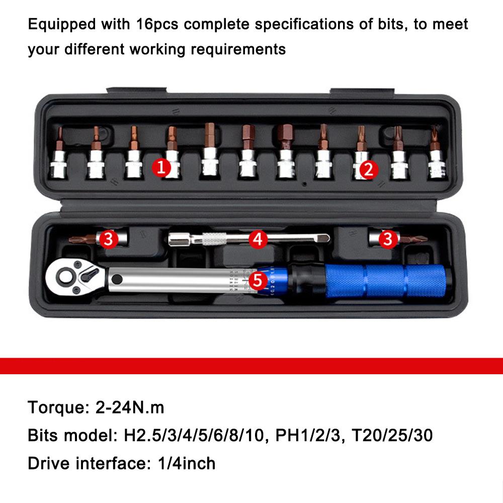 16-piece torque wrench high-precision torque preset wrench 2-24N.m torque adjustable