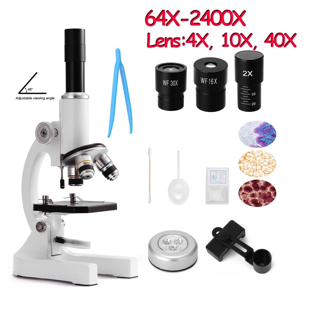 64X-2400X Monocular Optical Microscope Elementary School Children Science Experimental Biology Microscope Digital Microscope