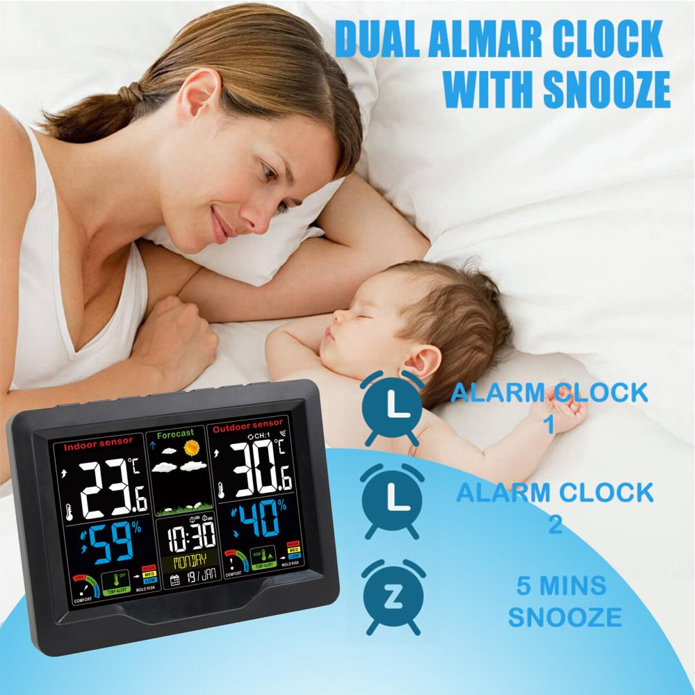 Digital weather station clock indoor and outdoor temperature and humidity meter wireless electronic