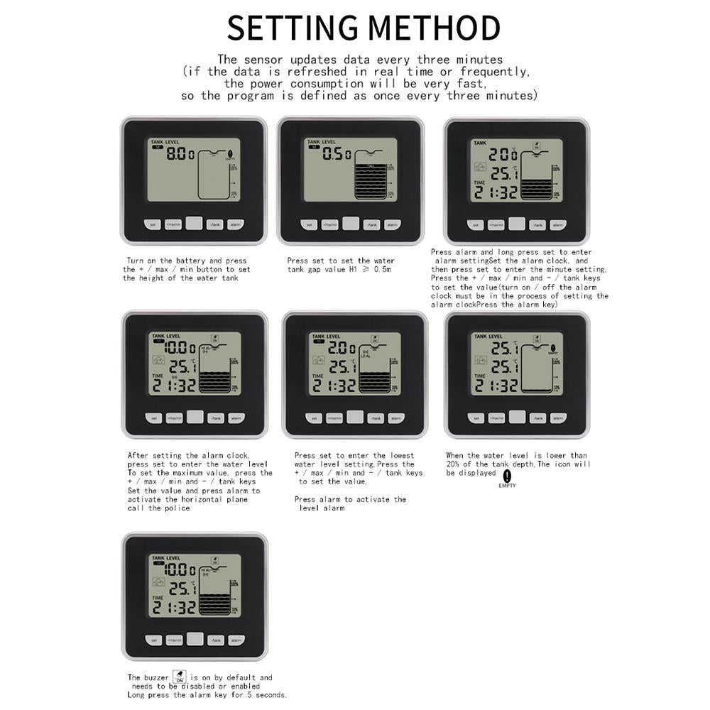 Ultrasonic Wireless Water Tank Level Gauge with Temperature Sensor Low Battery Indicator