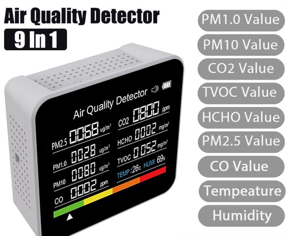 9-in-1 Air Quality Monitor Temperature and Humidity Measurement Carbon Dioxide Detector