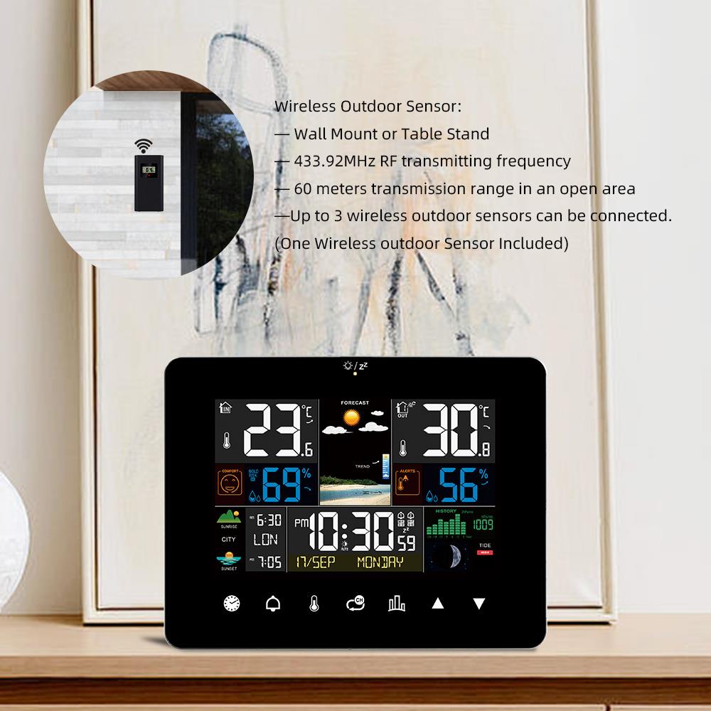 Multifunctional Weather Station Alarm Clock Thermometer Hygrometer Touch Screen Wireless Sensor