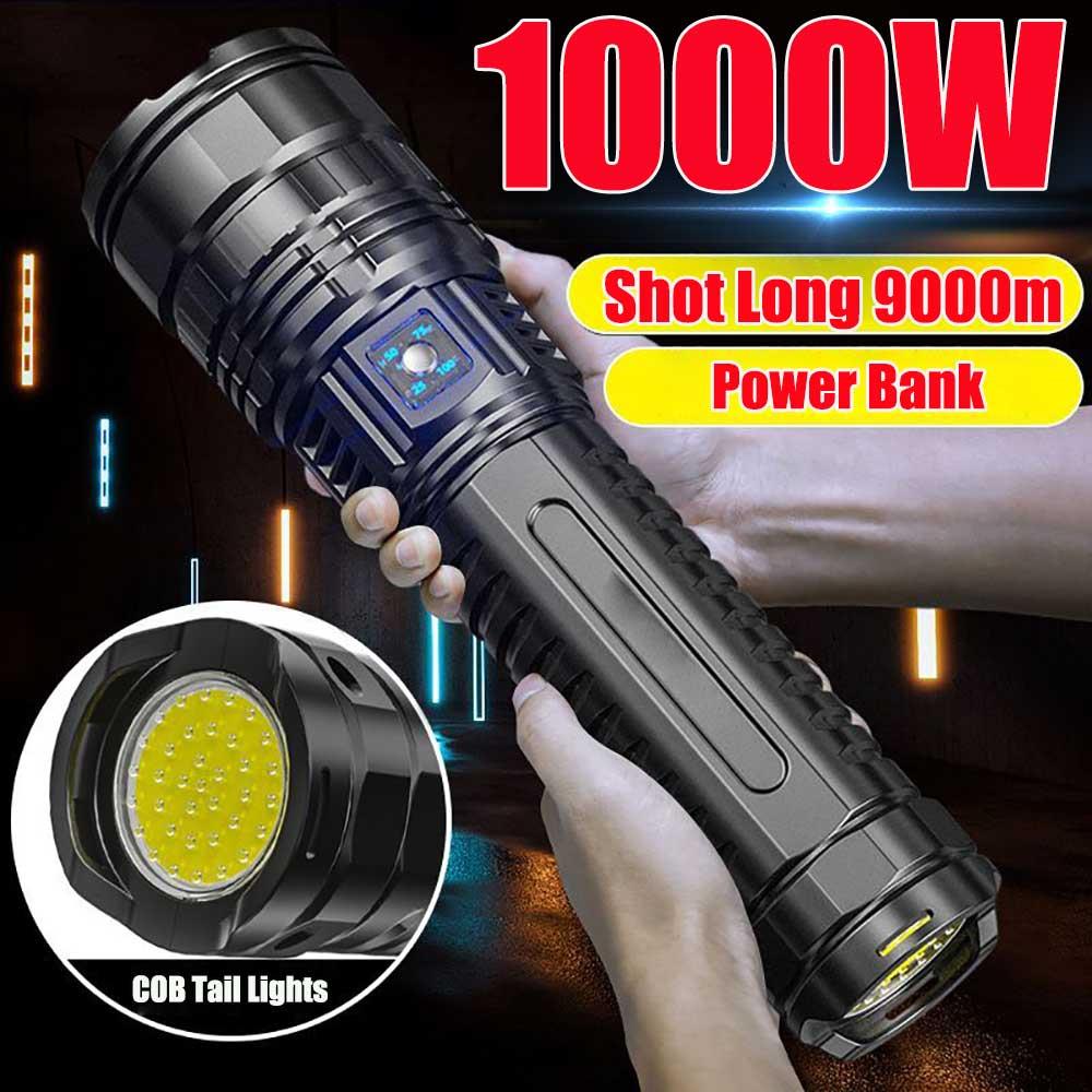 10000LM 800W Most Powerful Led Flashlight Built-in Battery Flashlight Emergency Spotlight 4km